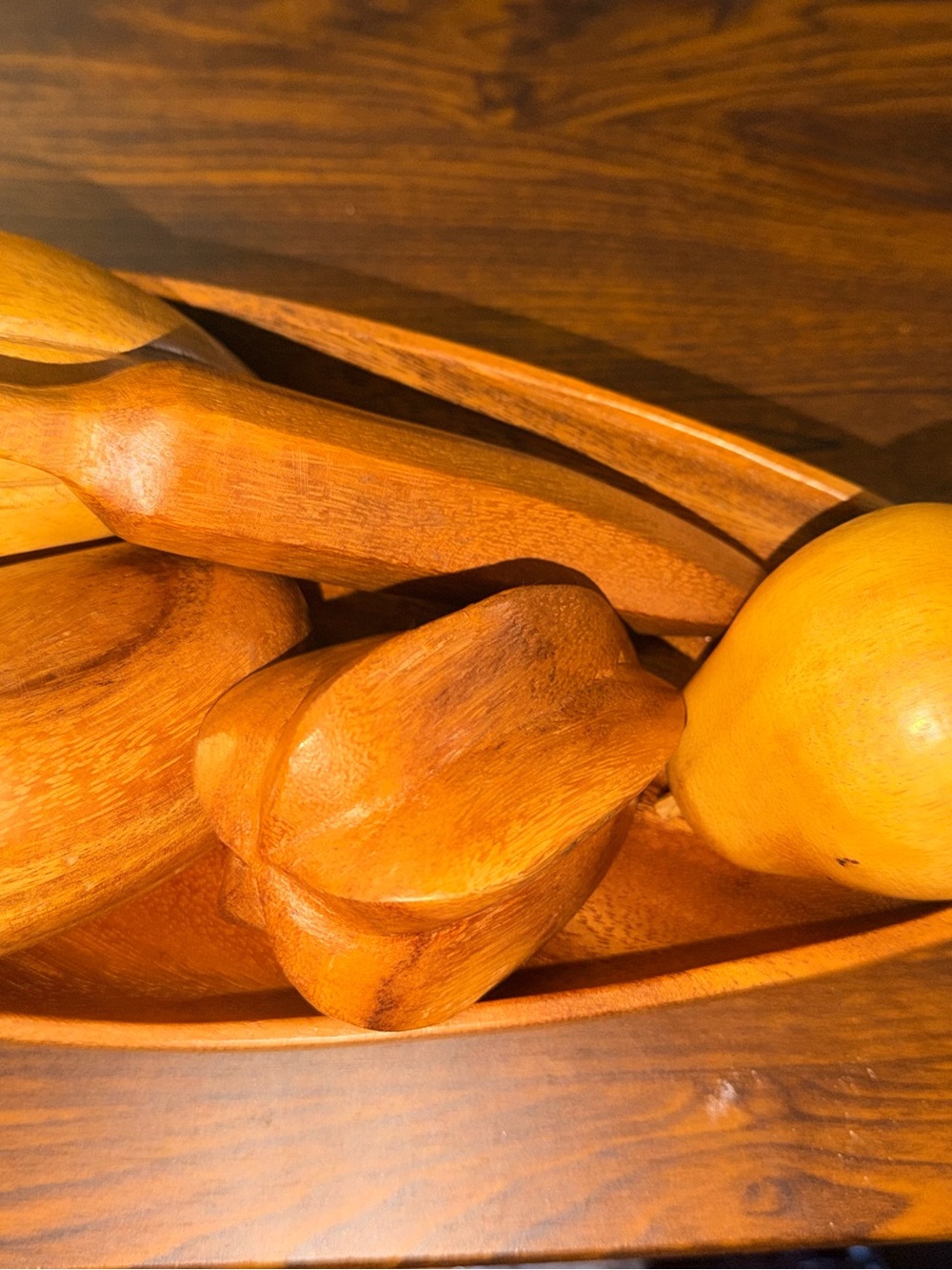 Vtg MCM Hand-Carved Wooden Fruit Bowl Set